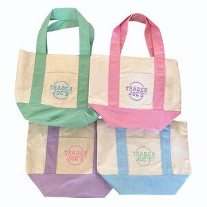 Trader Joes Mini Pastel Canvas Tote Bags Set of 4‎ (Pink, Lavender, Green, Blue)